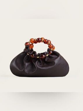 Vanina Black Silk & Brown Acrylic Bead Julie Bag